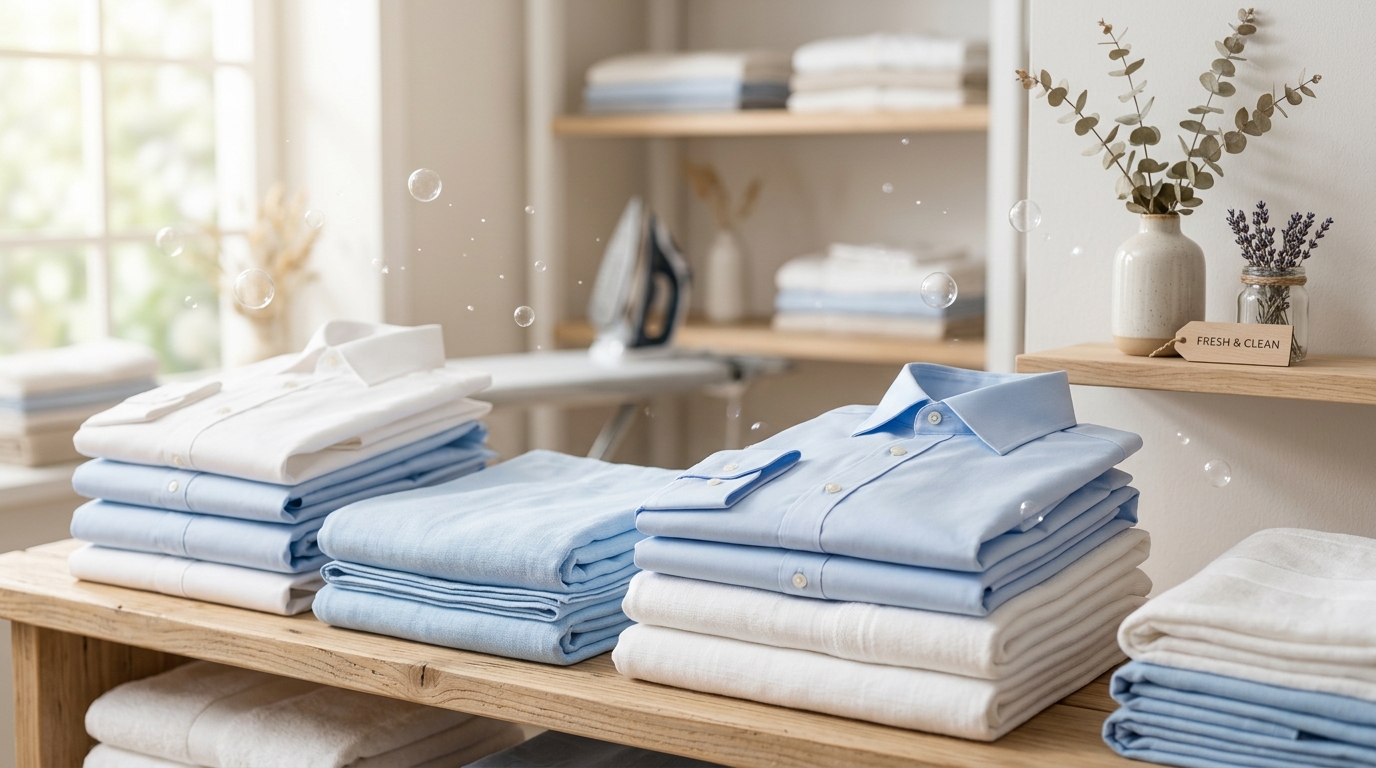 Fresh clean ironed clothes hanging